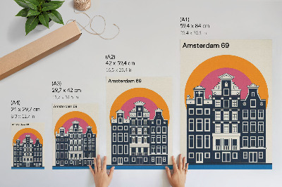 Art print Tenement houses on a colorful background - modern aesthetics