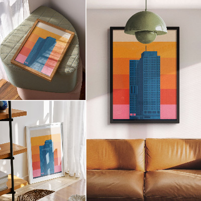 Premium wall art Modern building orange and pink background