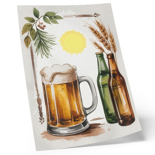 Decorative poster A mug of beer with bottles, leaves, and sun