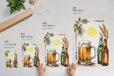 Decorative poster A mug of beer with bottles, leaves, and sun