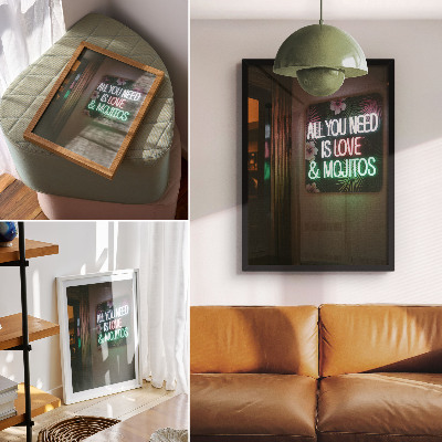 Poster Neon lettering tropical leaves vivid colors summer