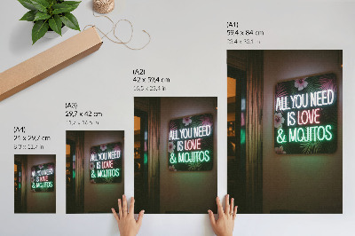 Poster Neon lettering tropical leaves vivid colors summer