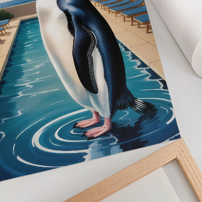 Premium wall art Penguin pool palm trees sea relaxation