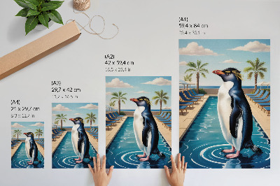Premium wall art Penguin pool palm trees sea relaxation