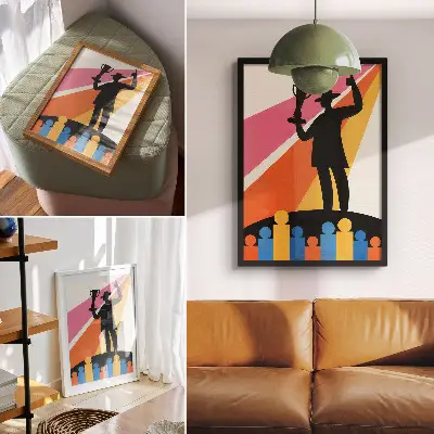 Art print trophy silhouette in bright dynamic colors