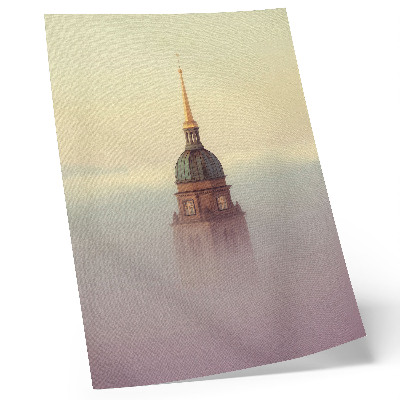 Decorative poster Tower in the fog, delicate colors, peaceful composition