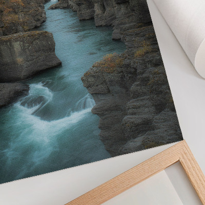 Poster Autumn landscape mountain river rocky slopes