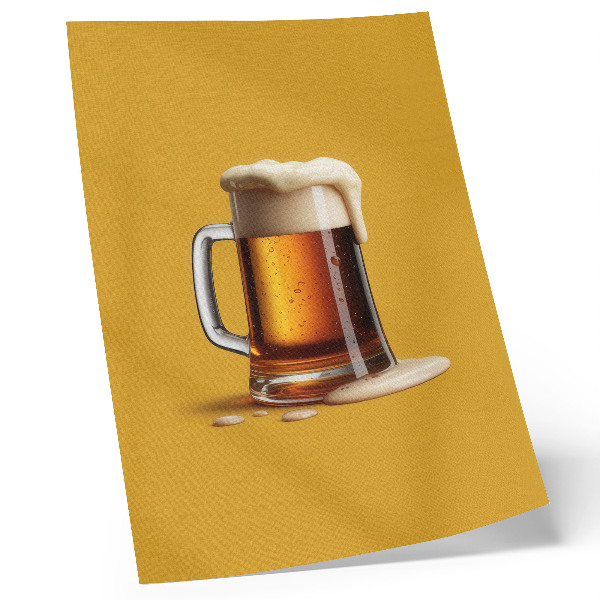 Premium wall art A mug of amber drink, yellow background, creamy foam