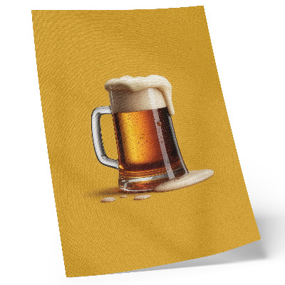 Premium wall art A mug of amber drink, yellow background, creamy foam