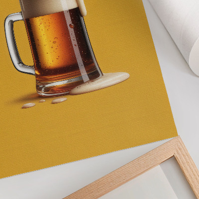 Premium wall art A mug of amber drink, yellow background, creamy foam