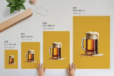 Premium wall art a mug of amber drink with creamy foam on a yellow background