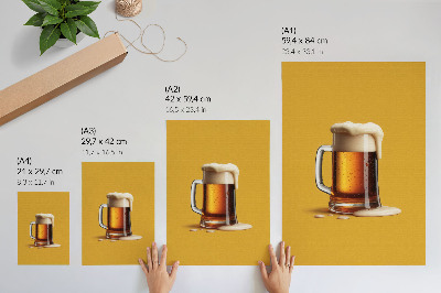 Premium wall art A mug of amber drink, yellow background, creamy foam