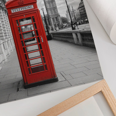 Poster red telephone booth city icon with contrast