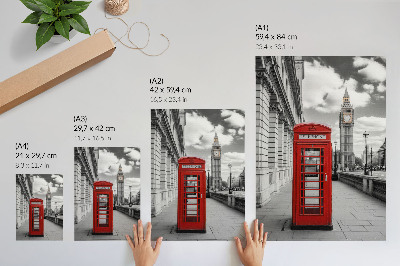 Poster red telephone booth city icon with contrast