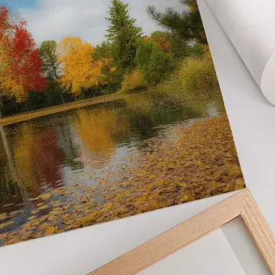 Premium wall art colorful trees by the lake in an autumn mood
