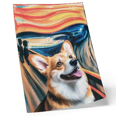 Decorative poster featuring a cute dog with dynamic colors and bold contrasts