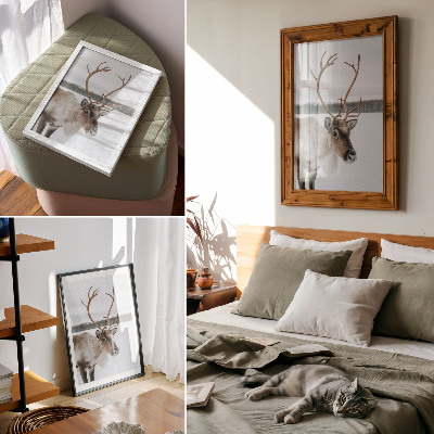 Poster Reindeer in a winter landscape with beige fur