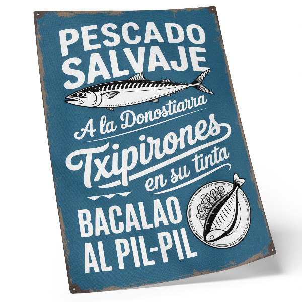 Decorative poster Retro fish motif and inscriptions on a blue background