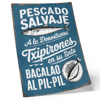 Decorative poster Retro fish motif and inscriptions on a blue background