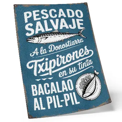 Decorative poster retro fish motif with text on a blue background