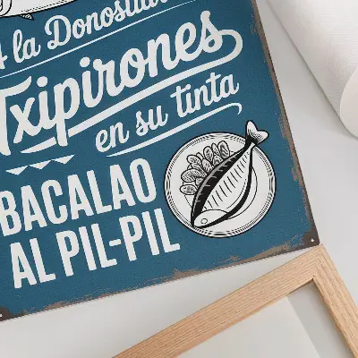 Decorative poster retro fish motif with text on a blue background