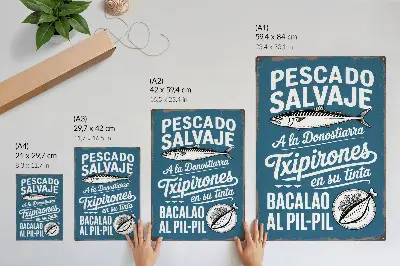 Decorative poster retro fish motif with text on a blue background