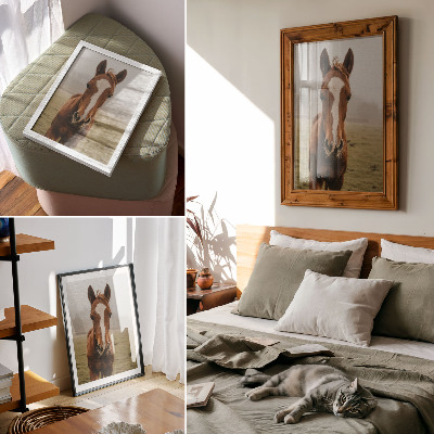 Art print Warm browns and white horses in perspective
