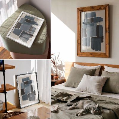 Premium wall art Blue brush strokes contrast modern