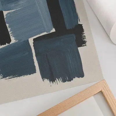 Premium wall art modern blue brush strokes contrast