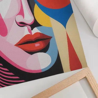 Decorative poster featuring colorful abstract shapes of an eye and face