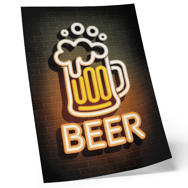 Decorative poster Neon mug white with yellow lettering on brick