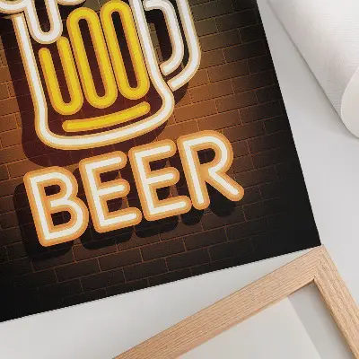 Decorative poster neon mug with yellow lettering on a brick background