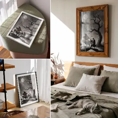 Premium wall art featuring a moonlit piano with ghosts in subdued colors
