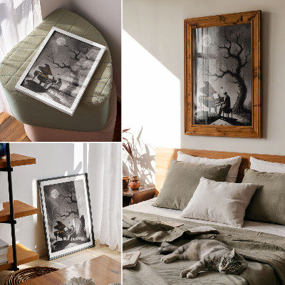 Premium wall art Subdued colors ghosts piano moon