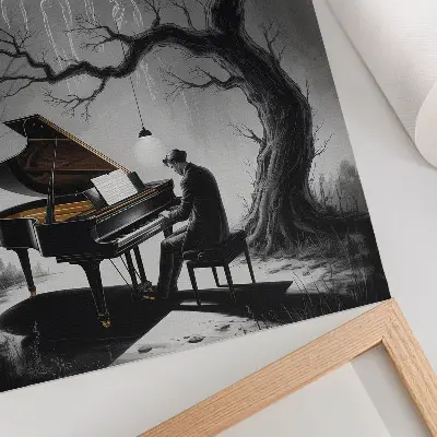 Premium wall art featuring a moonlit piano with ghosts in subdued colors