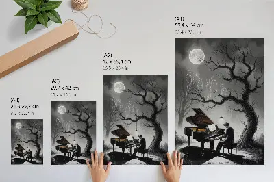 Premium wall art featuring a moonlit piano with ghosts in subdued colors