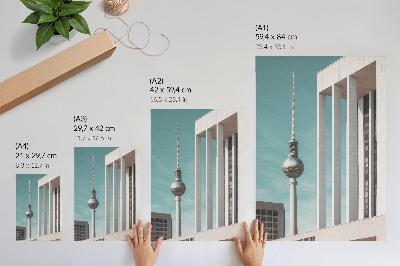 Decorative poster Minimalist tower, modern buildings, blue sky