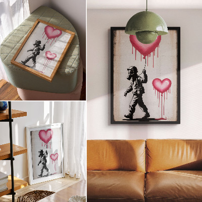 Poster Street art contrasting hearts and figure