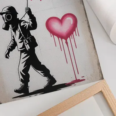 Street art poster contrasting hearts and figure design