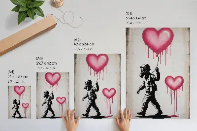 Street art poster contrasting hearts and figure design