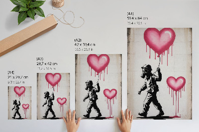 Poster Street art contrasting hearts and figure