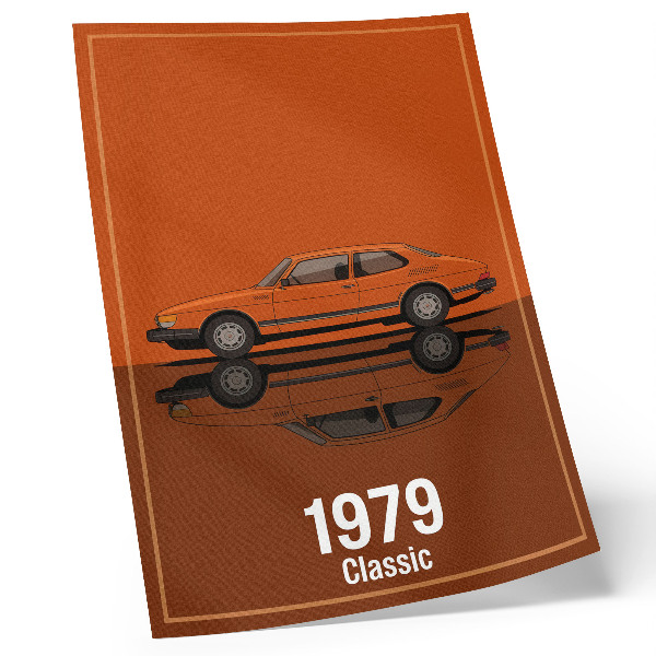 Art print Retro car in orange vintage style mirror