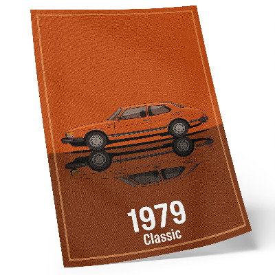 Art print retro car in orange vintage style