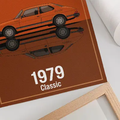 Art print retro car in orange vintage style