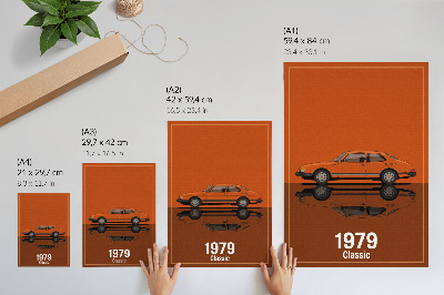 Art print Retro car in orange vintage style mirror