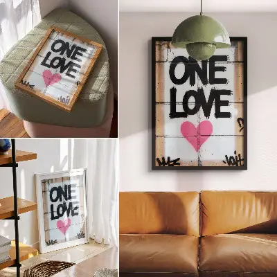 Premium wall art graffiti text heart on a concrete wall