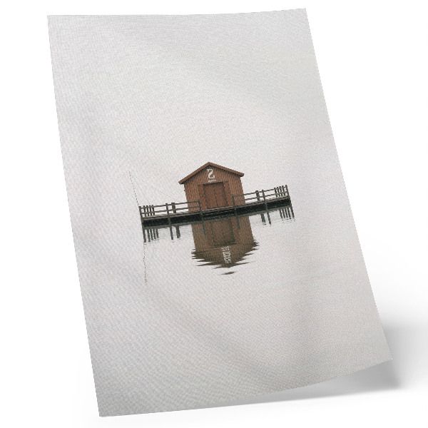 Decorative poster A wooden cottage in minimalism by the water