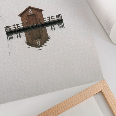 Decorative poster A wooden cottage in minimalism by the water