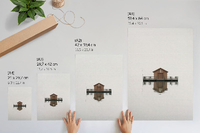 Decorative poster A wooden cottage in minimalism by the water