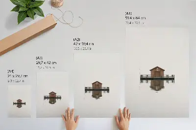 Decorative poster minimalist wooden cottage by the water